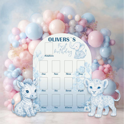 Personalized Blue Toile Safari Animals Cutout — custom party decor, printed and cut to shape
