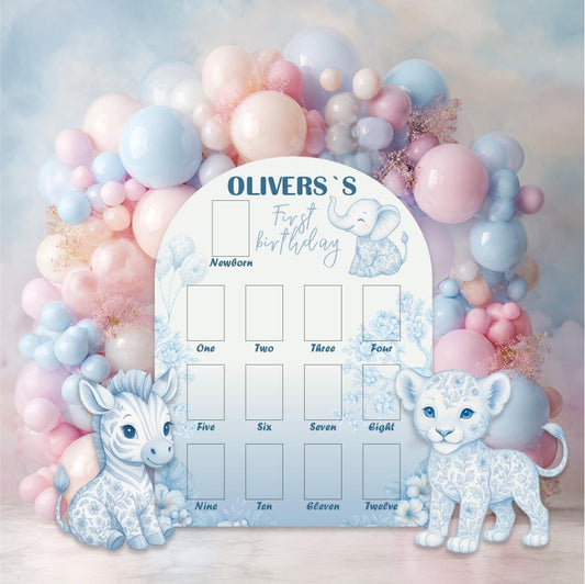 Personalized Blue Toile Safari Animals Cutout — custom party decor, printed and cut to shape