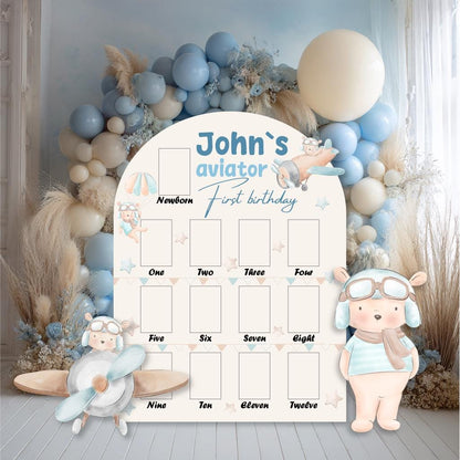 Personalized Blue Aviator Bear Photo Board — custom party decor, printed and cut to shape