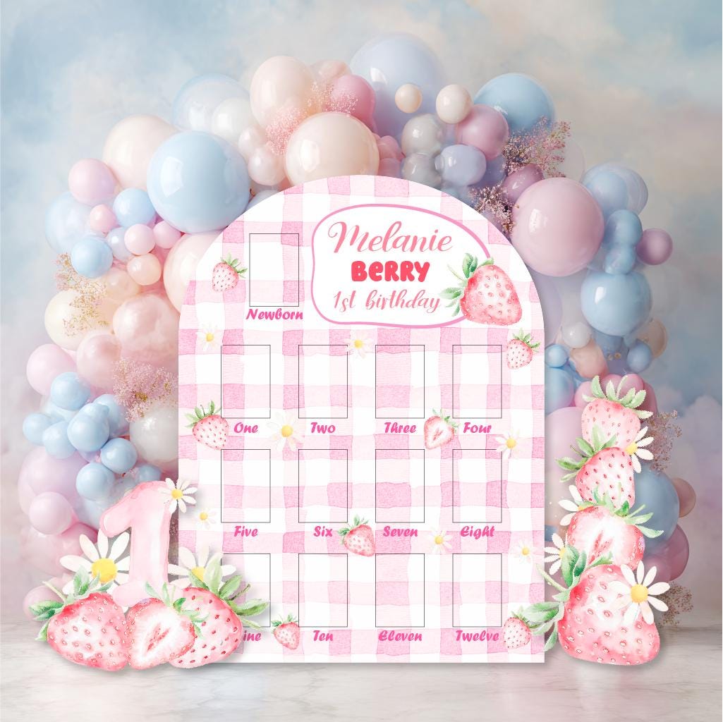 Personalized Berry First Birthday Photo Board, Baby Milestone, Strawberry Backdrop, Sweet Party Decorations, Sweet One, Berry 1st Birthday