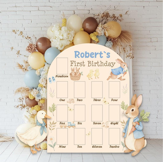 Personalized Garden Bunny Photo Board — custom party decor, printed and cut to shape