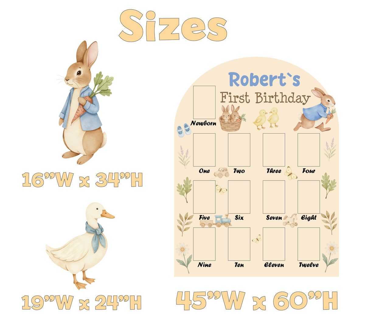 Personalized Garden Bunny Photo Board, Milestone, Boys First Birthday, First Year Photo Board, Blue Baby Boy, Silly Goose, Party Prop