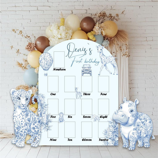Personalized Blue Toile Safari Animals Cutouts — custom party decor, printed and cut to shape