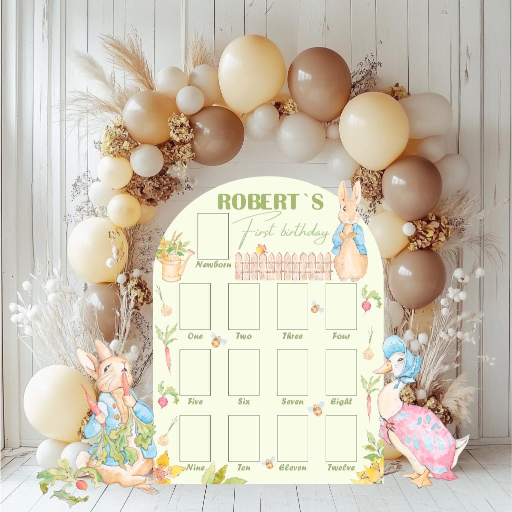 Personalized Garden Bunny Photo Board, Milestone, Boys First Birthday, First Year Photo Board, Blue Baby Boy, Jemima Puddle Duck,Prop