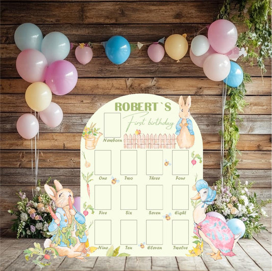 Personalized Garden Bunny Photo Board — custom party decor, printed and cut to shape