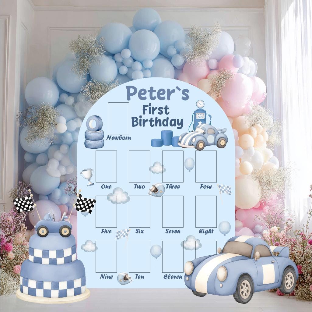 Personalized Blue Racer Birthday Photo Board, Little Racer, Boys First Birthday, First Year Photo Board, Formula One, Boys 1st Birthday Prop