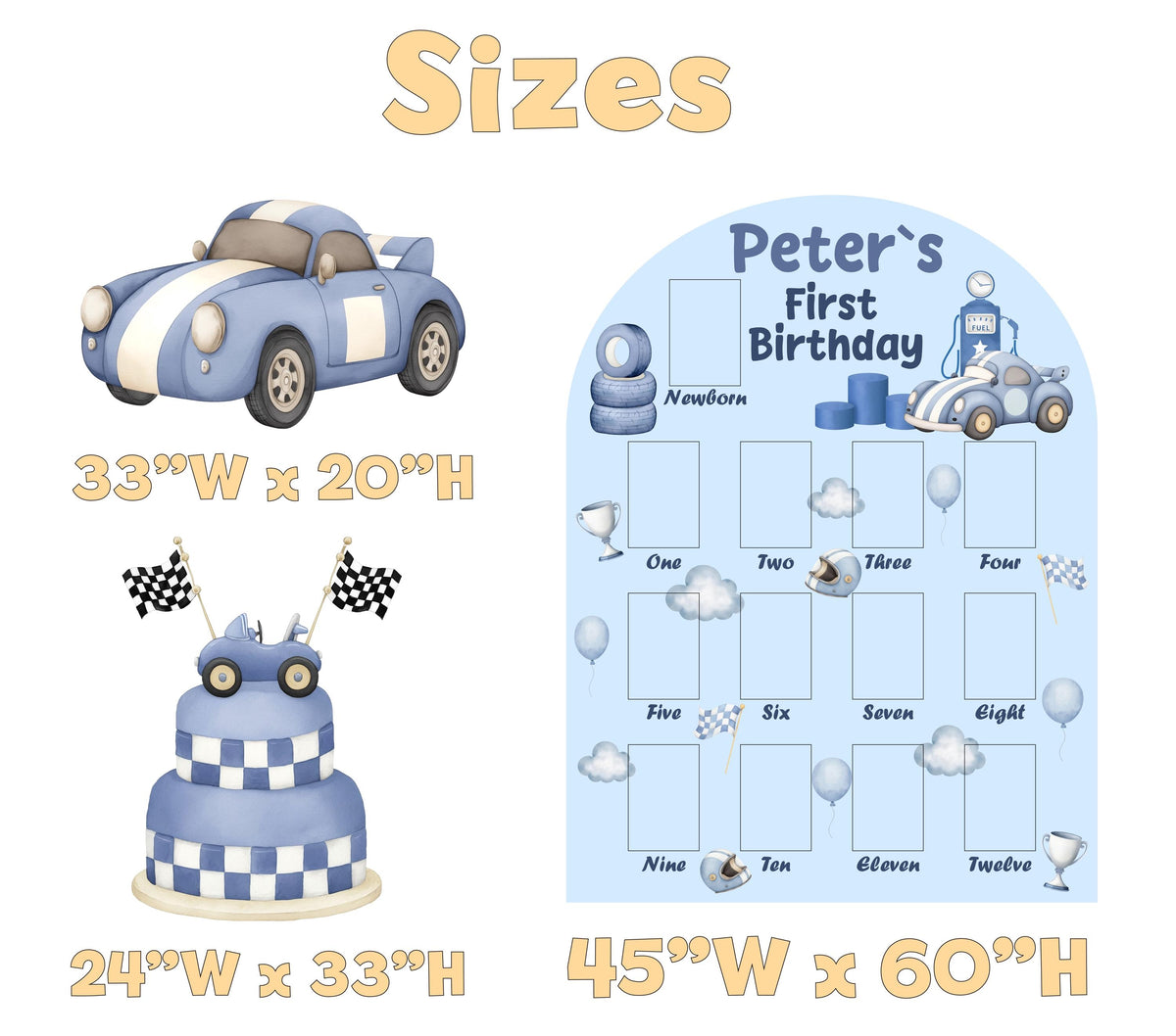 Personalized Blue Racer Birthday Photo Board, Little Racer, Boys First Birthday, First Year Photo Board, Formula One, Boys 1st Birthday Prop