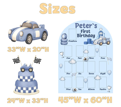 Personalized Blue Racer Birthday Photo Board, Little Racer, Boys First Birthday, First Year Photo Board, Formula One, Boys 1st Birthday Prop