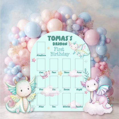 Personalized Pastel Baby Dragons Photo Board, Milestone, Boys First Birthday, First Year Photo Board, Baby Boy, Party Prop, Fairytale Dragon