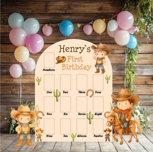 Personalized My First Rodeo Photo Board — custom party decor, printed and cut to shape