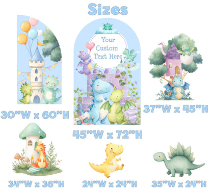 Pastel Baby Dragons Cutouts (Green Dragons & Castle), Fantasy Birthday Decor, Dragons Props, Whimsical Fantasy Baby Shower, Storybook Signs, Fairytale, Magic Castle