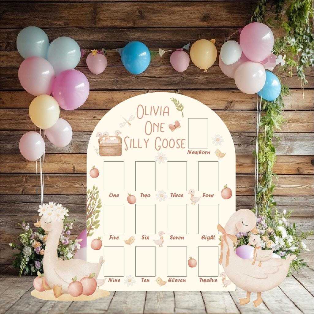 Personalized One Silly Goose First Birthday Photo Board, Mother Goose, First Birthday, Vintage Goose, First Year Photo Board, Cutouts, Prop