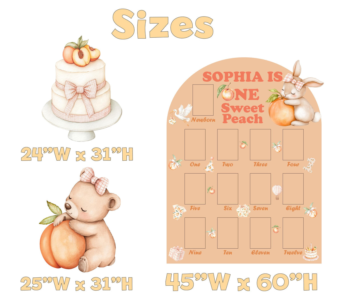 Personalized One Sweet Peach Birthday Photo Board, Peach Backdrop, Sweet Party Decorations, Sweet One, Berry 1st Birthday, Party Props, Bear