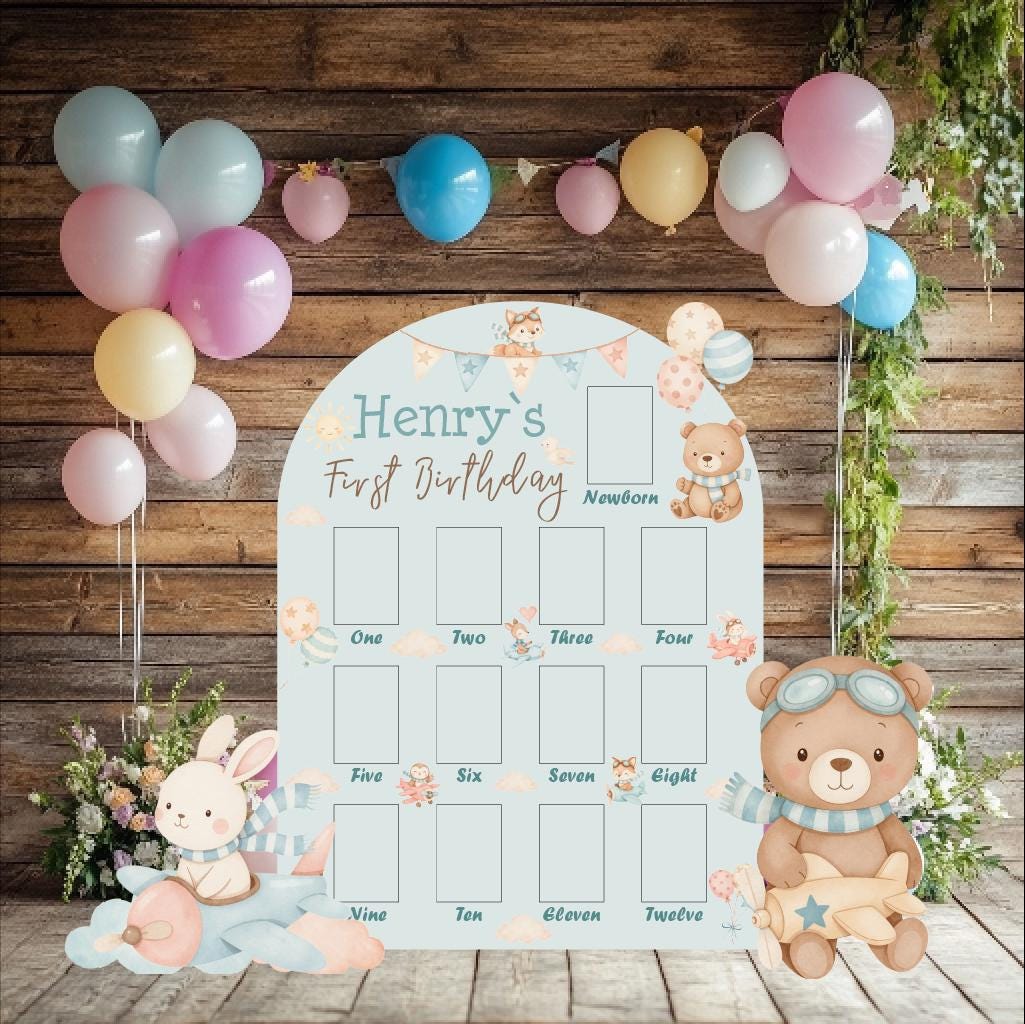 Personalized Woodland Animals Photo Board, Boys First Birthday, First Year, Time Flies, Air Transport, Lawn Sign, Aviator Bear, Airplanes