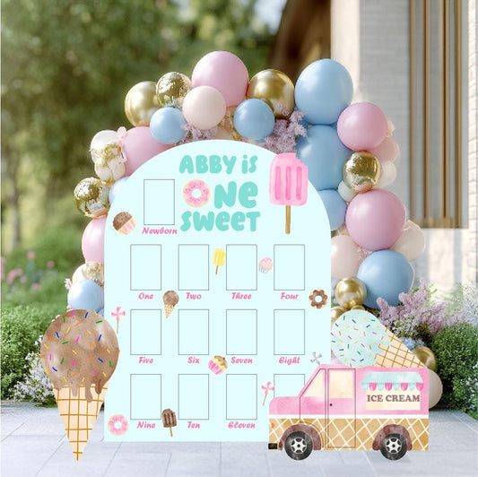 Personalized Ice Cream Birthday Photo Board — custom party decor, printed and cut to shape