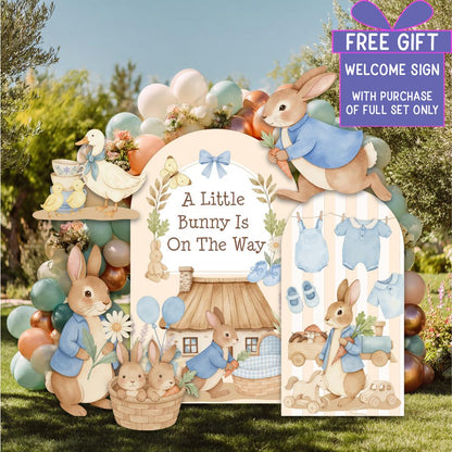 Blue Floral Garden Bunny Cutout — custom party decor, printed and cut to shape