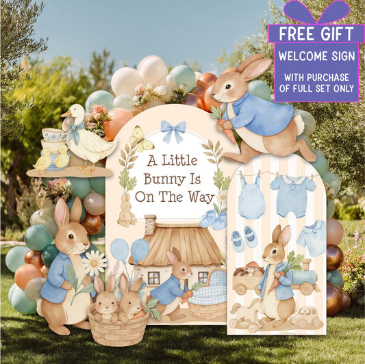 Blue Floral Garden Bunny Cutout — custom party decor, printed and cut to shape