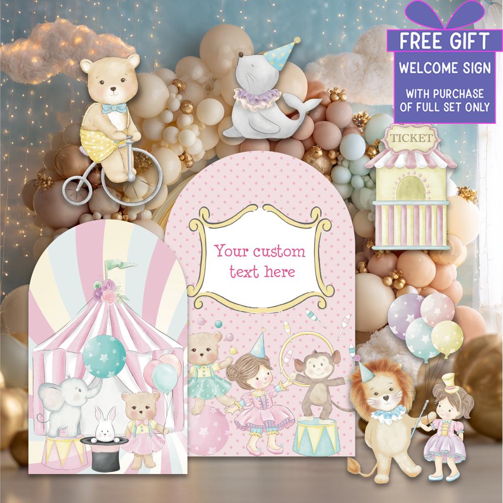 Pastel Pink Circus Party Cutout — custom party decor, printed and cut to shape