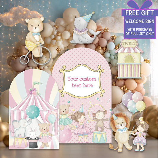 Pastel Pink Circus Party Cutout — custom party decor, printed and cut to shape