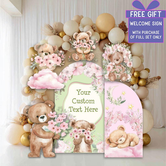 Pink Bear Cutouts — custom party decor, printed and cut to shape