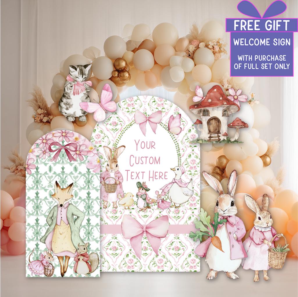Pink Garden Bunny Cutouts, Storybook Baby Shower, Backdrop, Easter Bunny Art, Signs, Standee, Girls Birthday, Garden Mushroom Backdrop, Prop