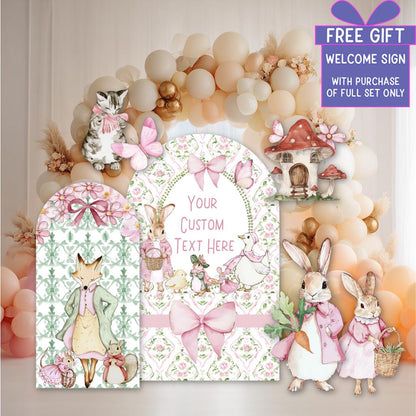 Pink Garden Bunny Cutouts, Storybook Baby Shower, Backdrop, Easter Bunny Art, Signs, Standee, Girls Birthday, Garden Mushroom Backdrop, Prop