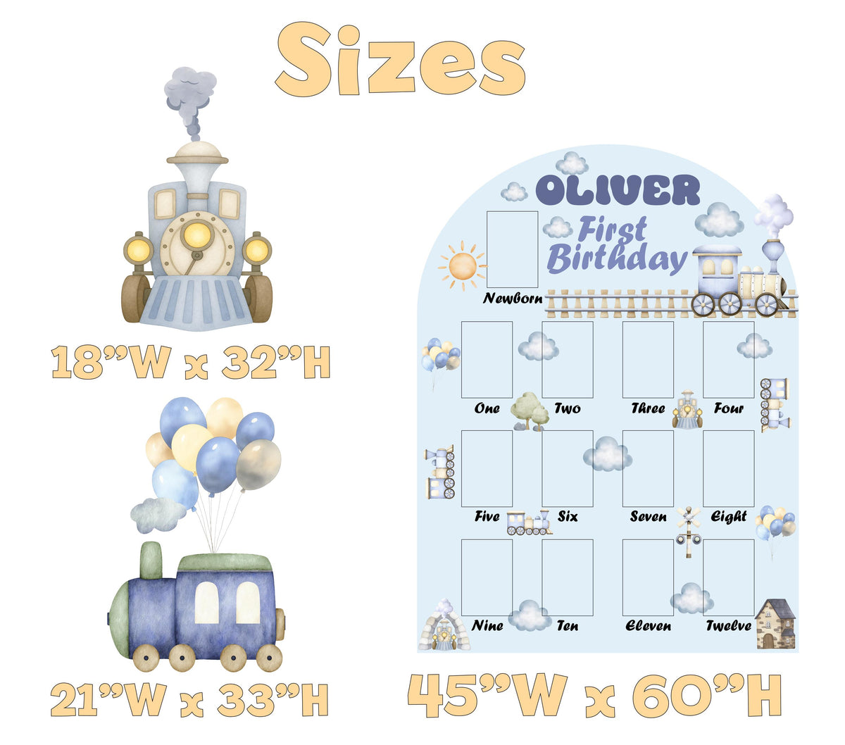 Personalized Blue Train Photo Board, Boys First Birthday, First Year Photo Board, Train Birthday Party Cutout, Choo, Chugga,Prop