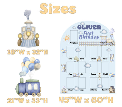 Personalized Blue Train Photo Board, Boys First Birthday, First Year Photo Board, Train Birthday Party Cutout, Choo, Chugga,Prop