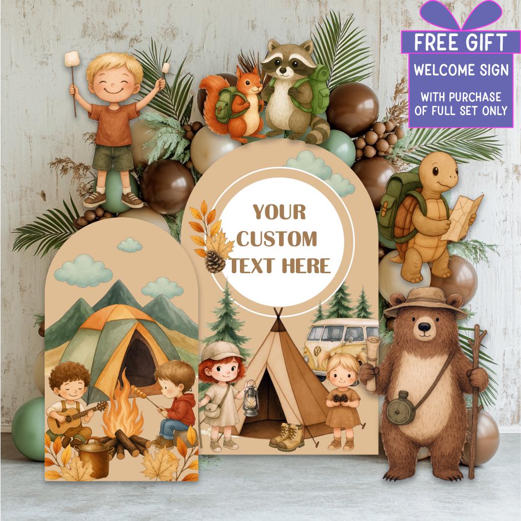Camping Cutouts — custom party decor, printed and cut to shape