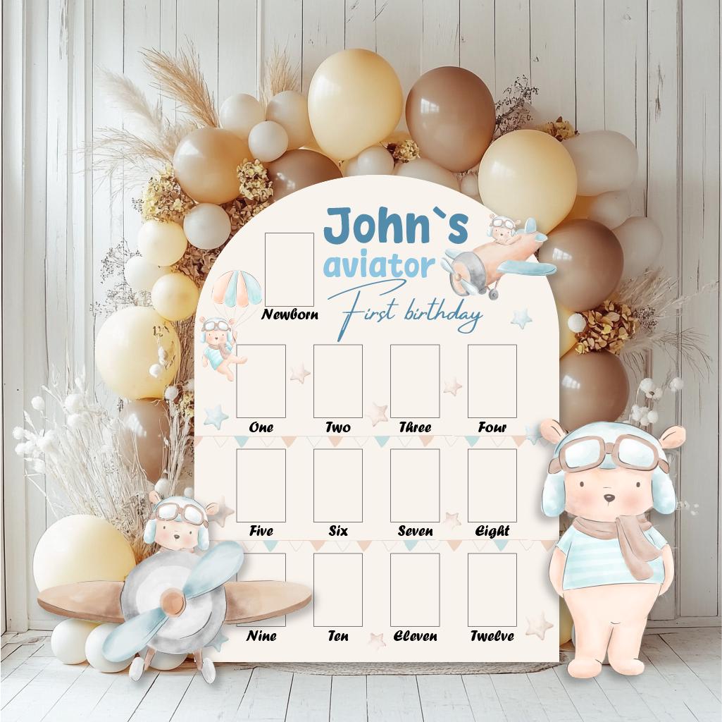Personalized Blue Aviator Bear Photo Board, Boys First Birthday, First Year Photo Board, Time Flies, We Can Bearly Wait, Lawn Sign, Props