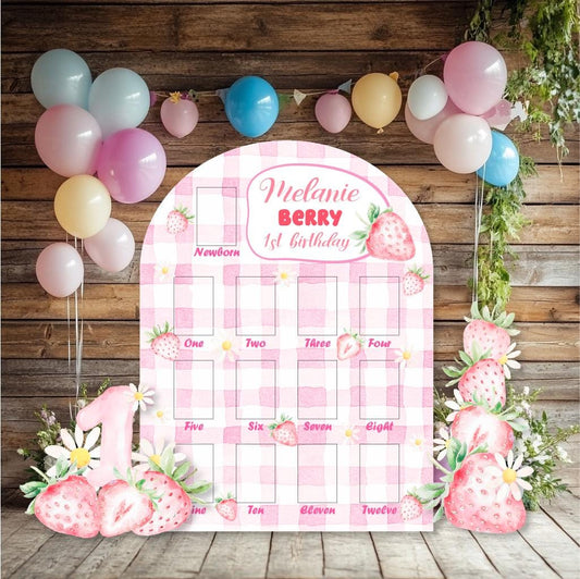 Personalized Berry First Birthday Photo Board — custom party decor, printed and cut to shape