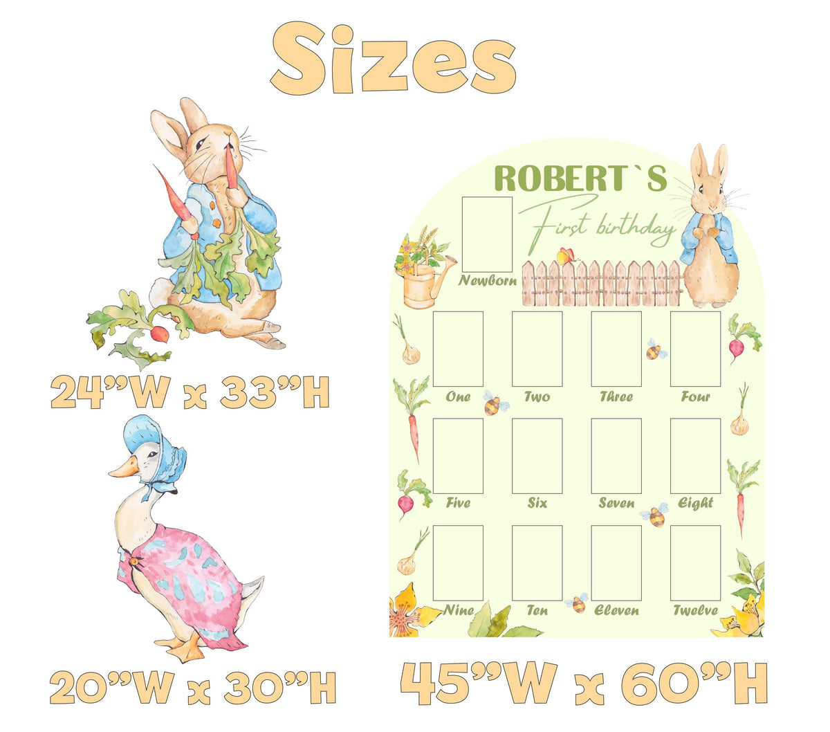 Personalized Garden Bunny Photo Board, Milestone, Boys First Birthday, First Year Photo Board, Blue Baby Boy, Jemima Puddle Duck,Prop