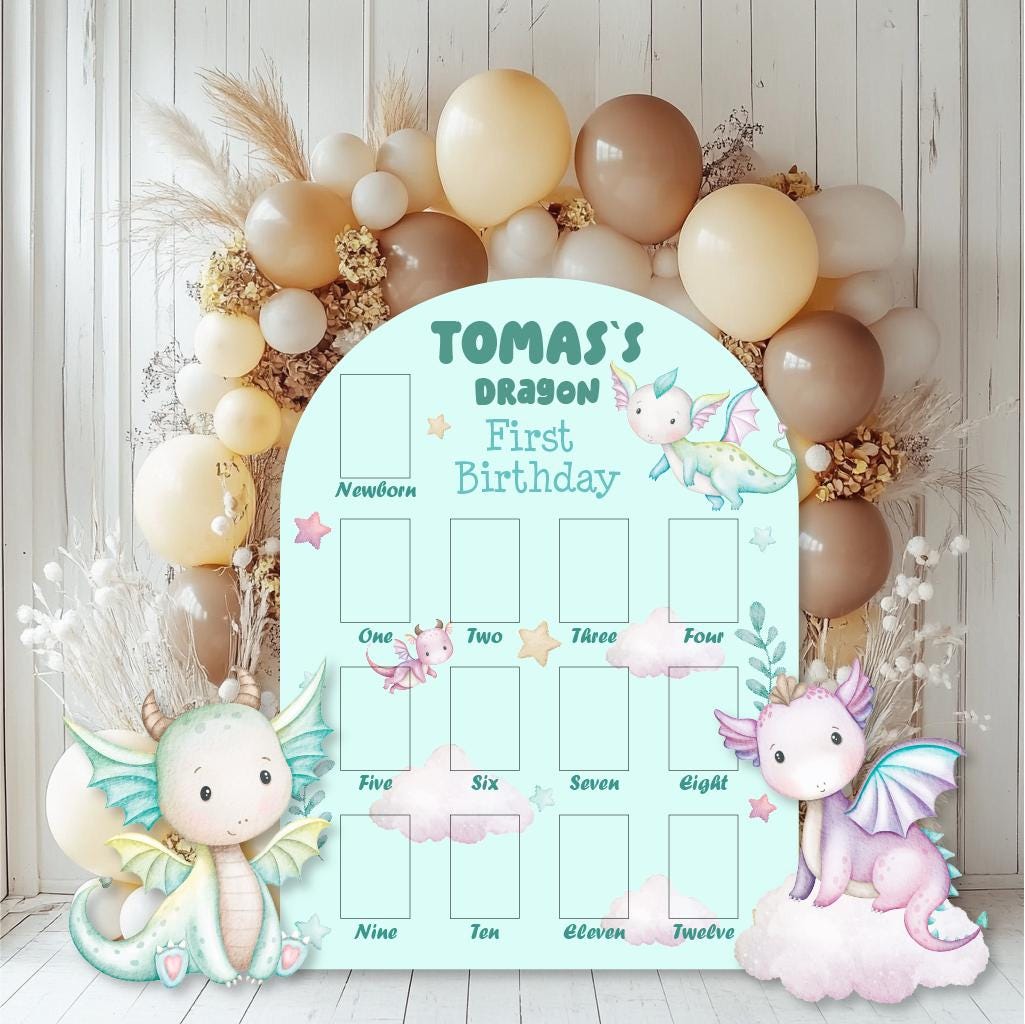 Personalized Pastel Baby Dragons Photo Board — custom party decor, printed and cut to shape