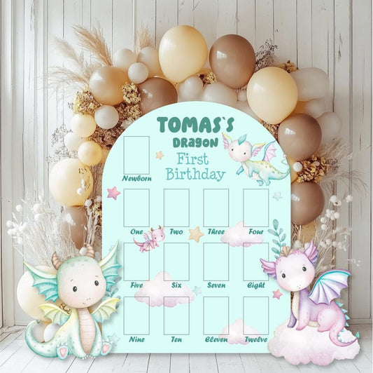 Personalized Pastel Baby Dragons Photo Board — custom party decor, printed and cut to shape