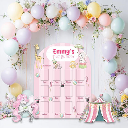 Personalized Pink Circus Birthday Photo Board, Baby Milestone, Safari Animals, Carnival Party, Carousel, 1st Birthday, First Birthday Decor