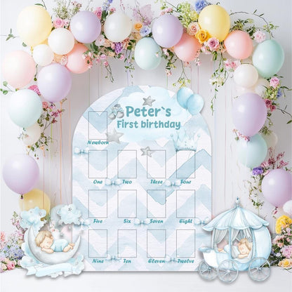 Personalized Little Prince Photo Board, Milestone, Boys First Birthday, First Year Photo Board, Blue Baby Boy,Blue Carriage,Baby Prince Prop