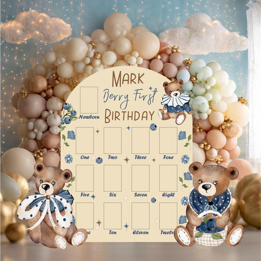 Personalized Berry First Birthday Photo Board — custom party decor, printed and cut to shape