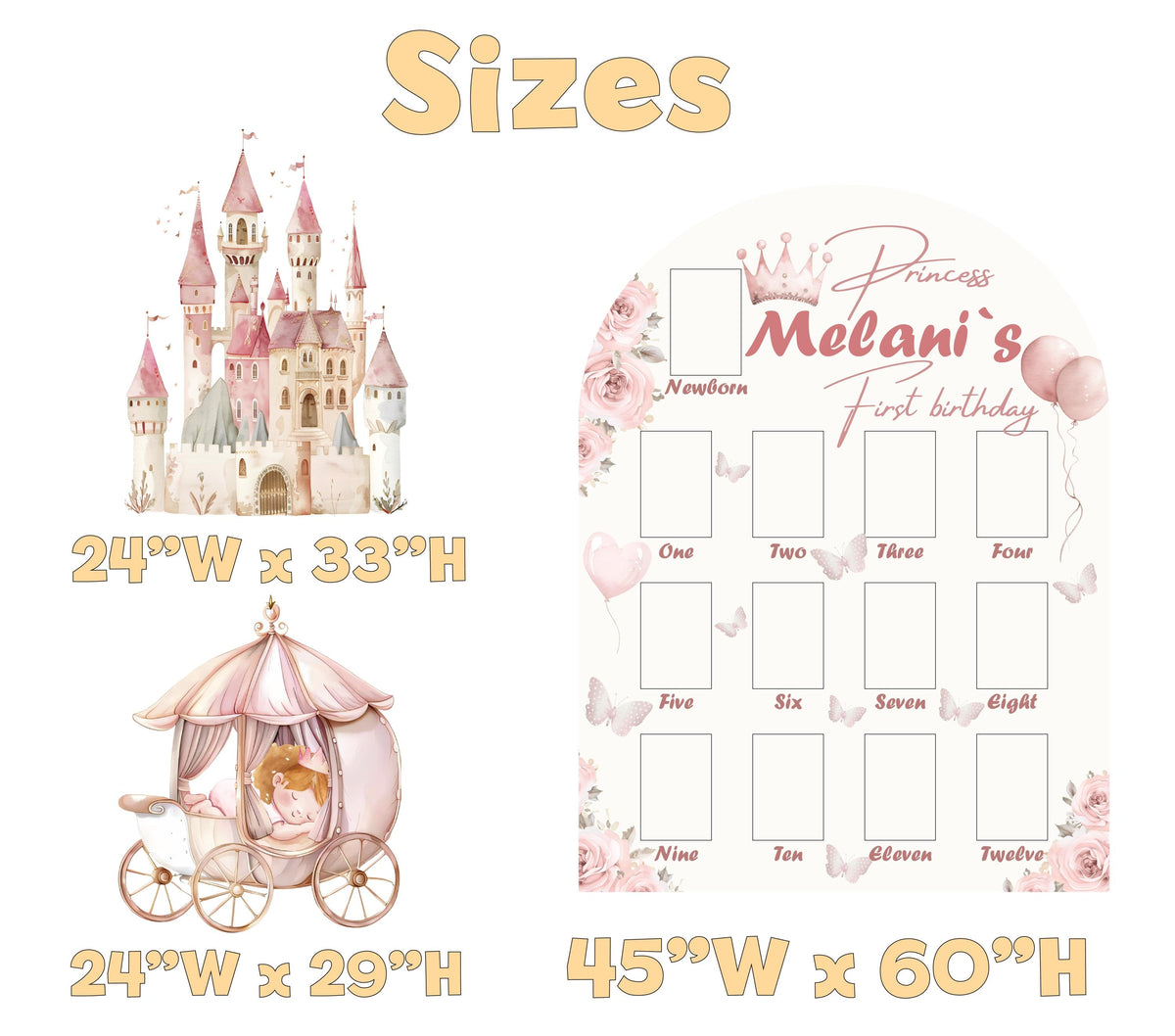 Personalized Pink Baby Princess Photo Board, Milestone, Girls First Birthday, First Year Photo Board, Baby Girl, Pink Carriage, Party Props