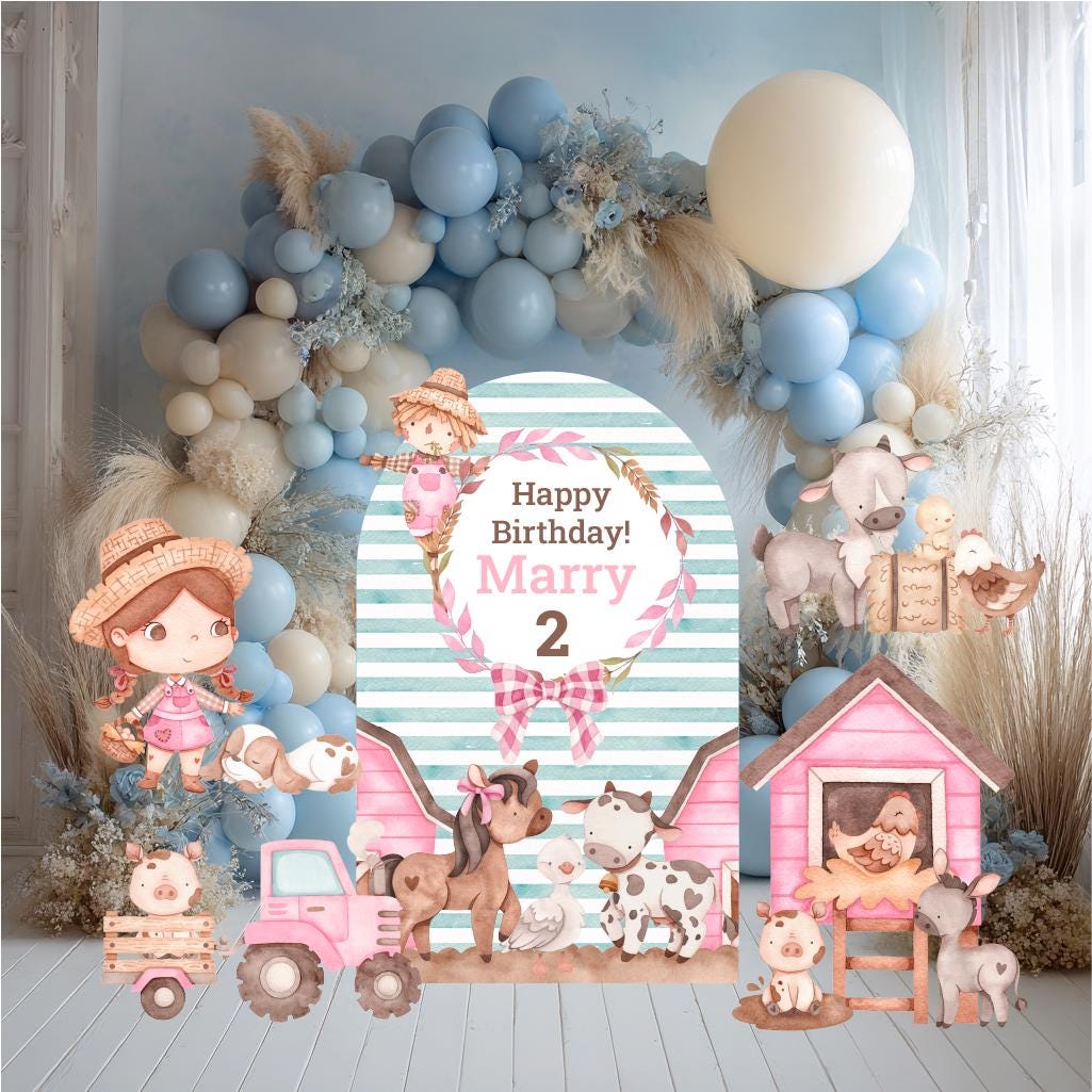 Farm Animals Cutouts Set (Pink Farm Set), Ranch Animals Party, Barnyard Birthday Prop, Farm Animal Standee, Baby Shower,Farm Themed Party Decor,Centerpieces