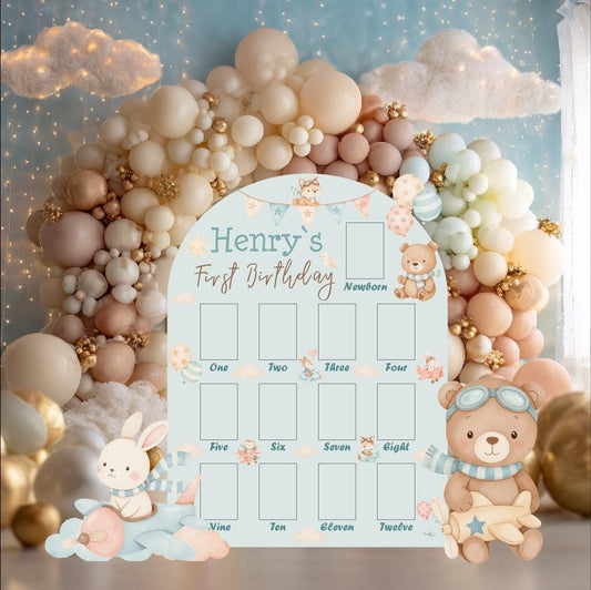Personalized Woodland Animals Photo Board — custom party decor, printed and cut to shape