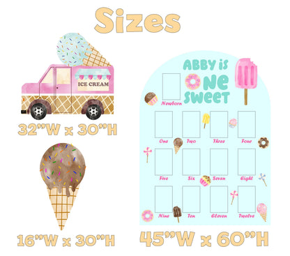 Personalized Ice Cream Birthday Photo Board, Ice Cream Truck, Baby Milestone, Sweet Party Decorations, Sweet One, 1st Birthday, Donuts Party