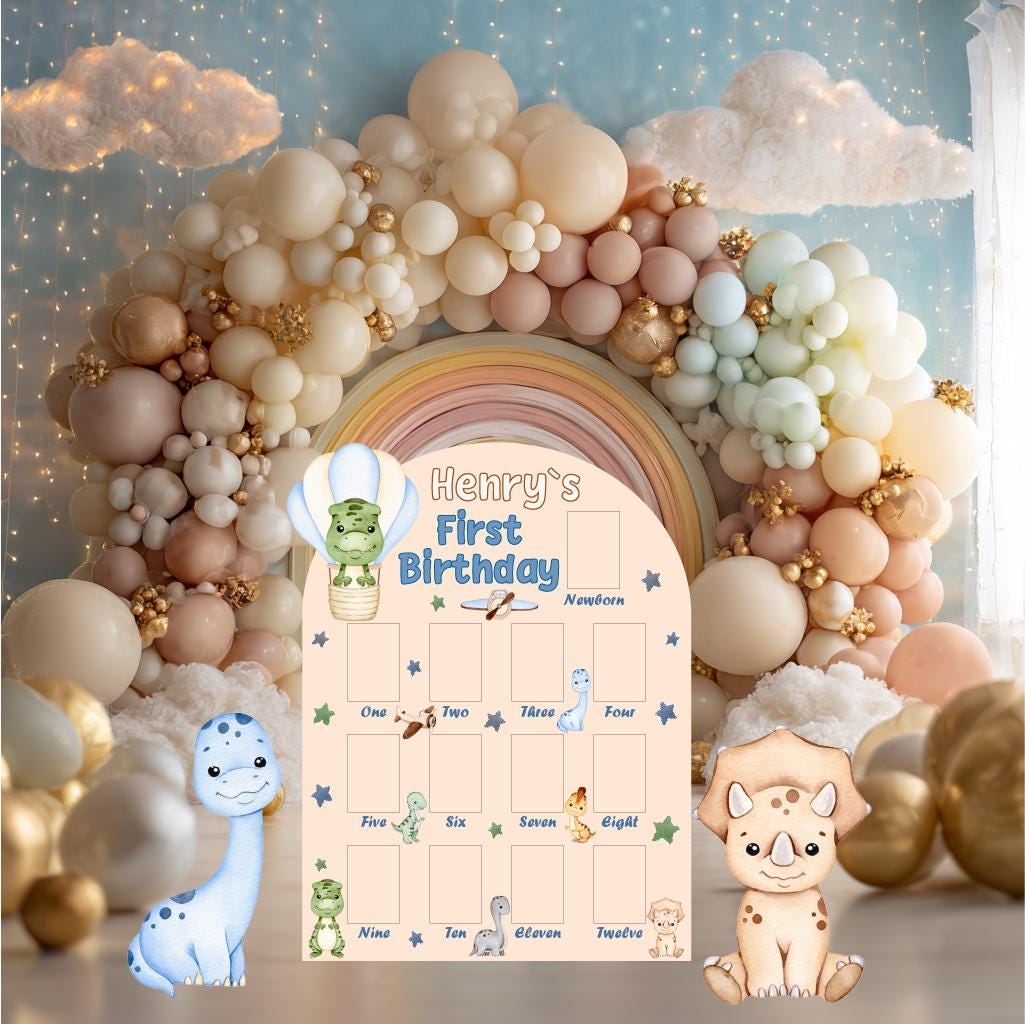 Personalized Dinosaur Party Cutouts Photo Board, Boys First Birthday, First Year, Baby Boy, Air Transport, Hot Air Balloon, Baby Dino, Props