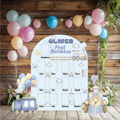 Personalized Blue Train Photo Board, Boys First Birthday, First Year Photo Board, Train Birthday Party Cutout, Choo, Chugga,Prop