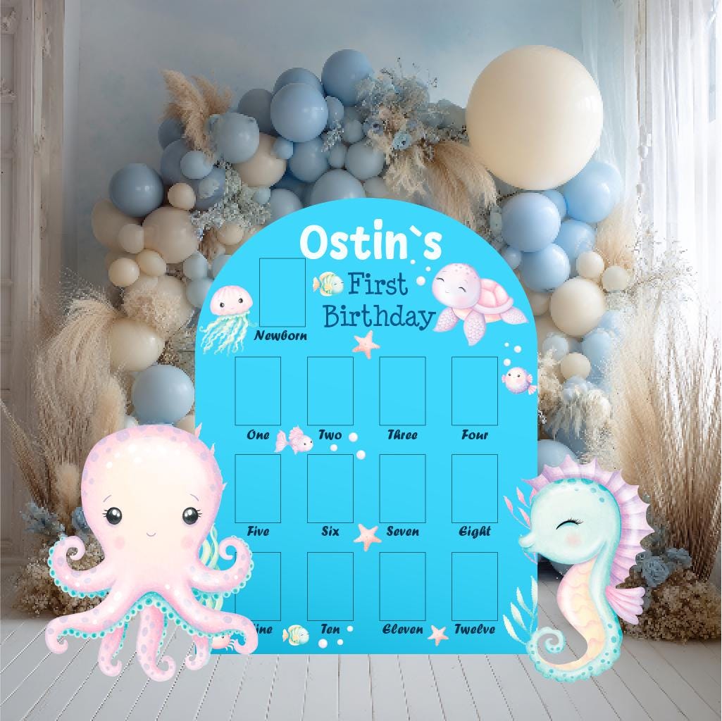 Personalized Under the Sea Cutout, Milestone, Boys First Birthday, First Year Photo Board, Underwater Party, ONEder the Sea, Party Props