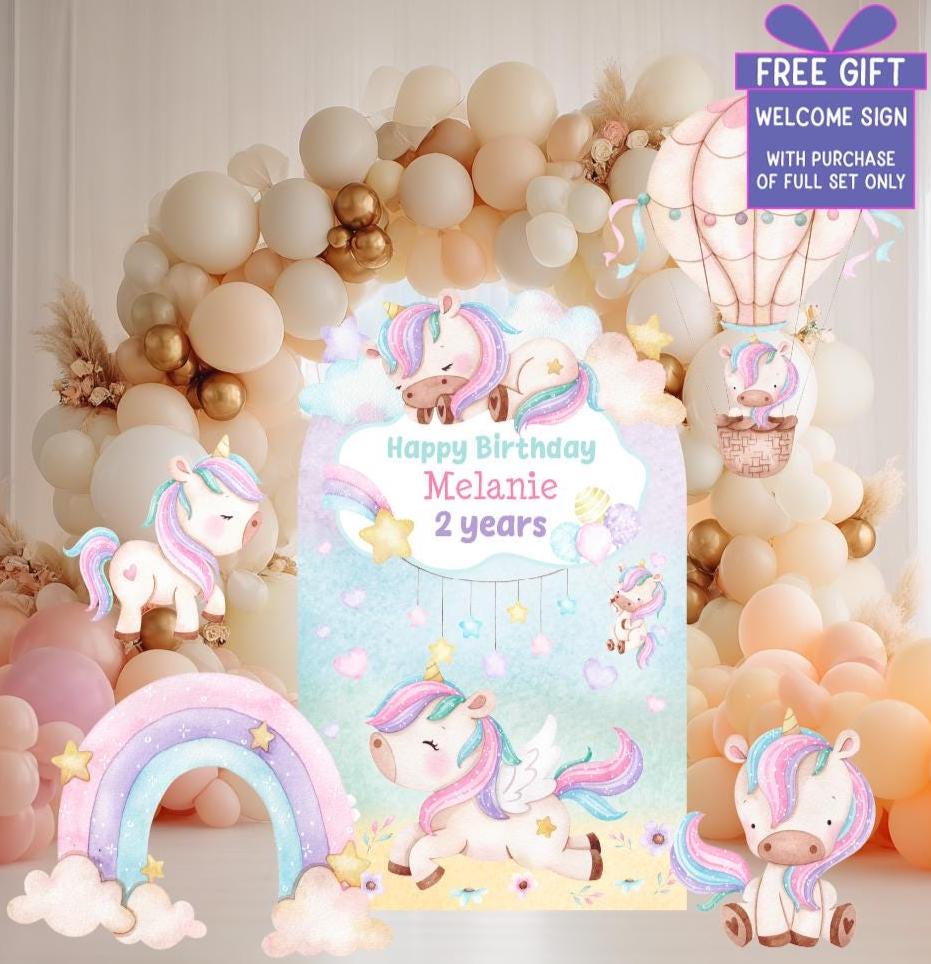 Pastel Unicorn Cutouts — custom party decor, printed and cut to shape