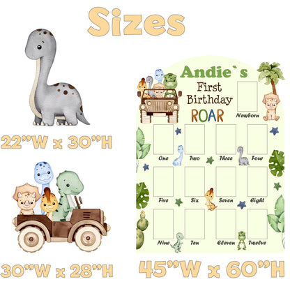 Personalized Dinosaur 1st Birthday Photo Board: Baby Dino Decor, First Birthday, Safari Truck, Safari Dino, T-Rex