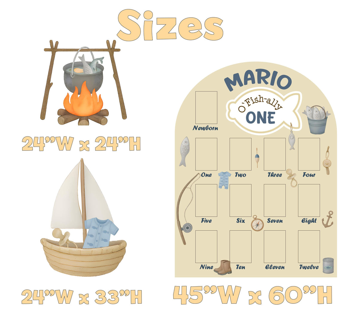 Ofishally One Birthday Photo Board, Boys First Birthday, Big One, O-fish-ally, Boys First Birthday, Fishing Party, First Year Photo Board