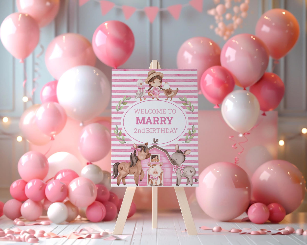 Farm Animals Cutouts Set (Pink Farm Set), Ranch Animals Party, Barnyard Birthday Prop, Farm Animal Standee, Baby Shower,Farm Themed Party Decor,Centerpieces