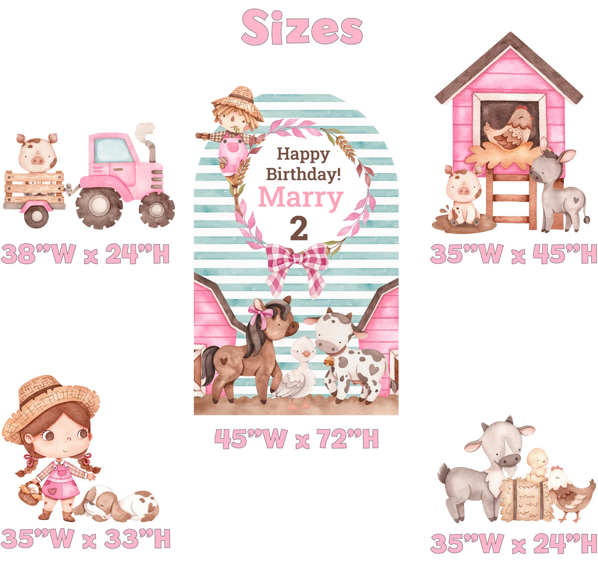 Farm Animals Cutouts Set (Pink Farm Set), Ranch Animals Party, Barnyard Birthday Prop, Farm Animal Standee, Baby Shower,Farm Themed Party Decor,Centerpieces