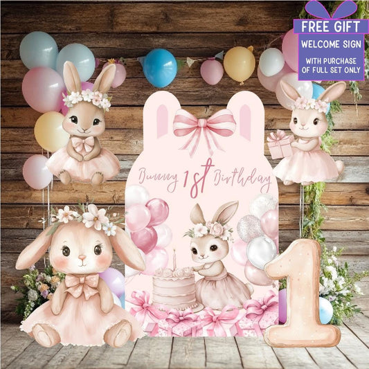 Cute Floral Bunny Cutouts — custom party decor, printed and cut to shape